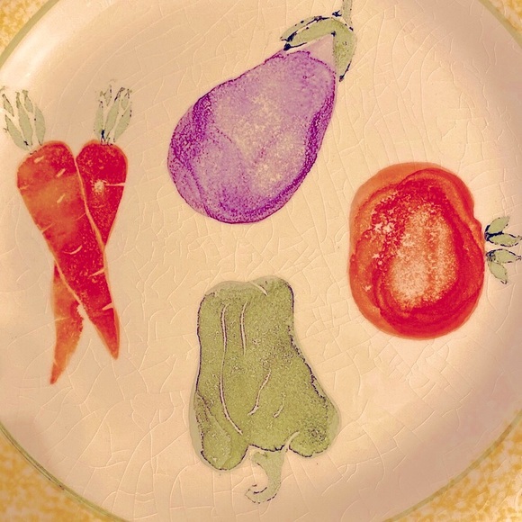 Vintage 1994 platter w/spongeware yellow/green border. 12 in. Small chip on back - Picture 6 of 12